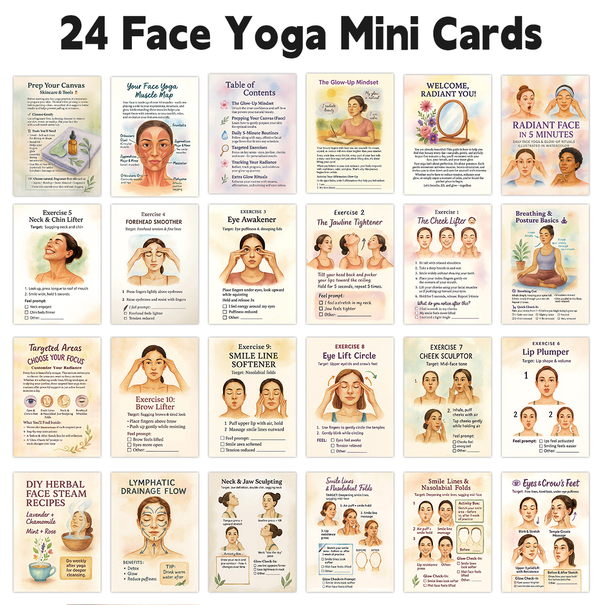 Health Wellness Center - Cartes de Yoga à visage radiant,